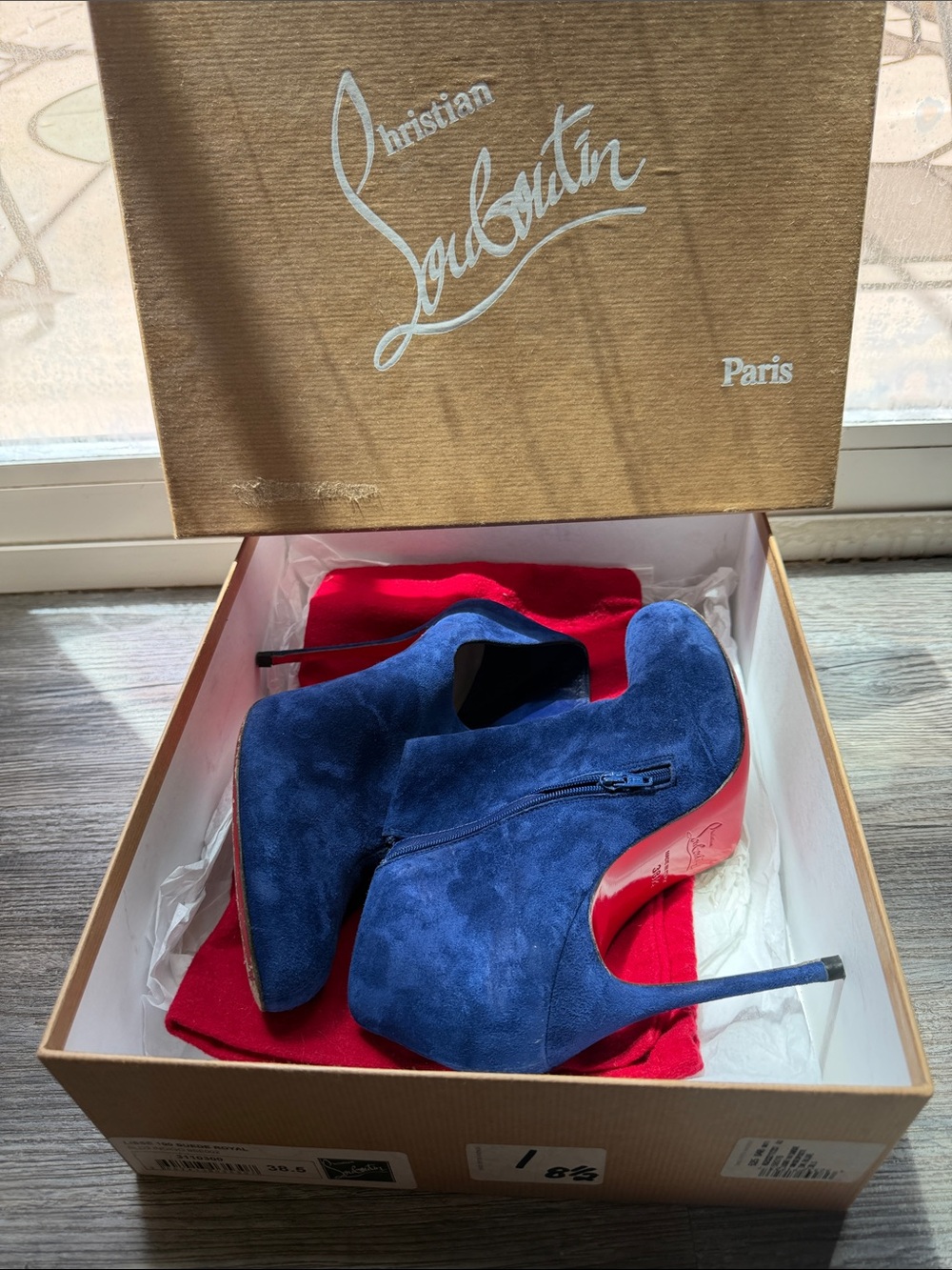 Christian Louboutin Navy Suede High Heel Booties